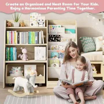 COZPAW Kids Bookshelf with Movable Drawer & Sling Pockets