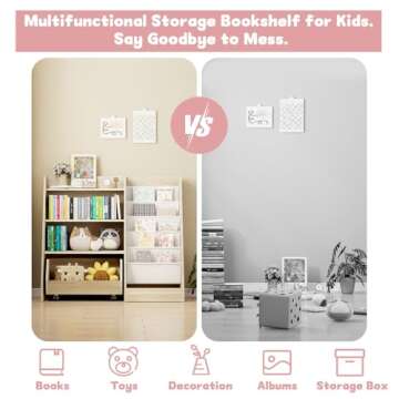 COZPAW Kids Bookshelf with Movable Drawer & Sling Pockets