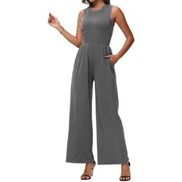 Tanou 2024 Women's Dressy Casual Jumpsuits Sleeveless Tummy Control One Piece Pants Rompers with Poc...