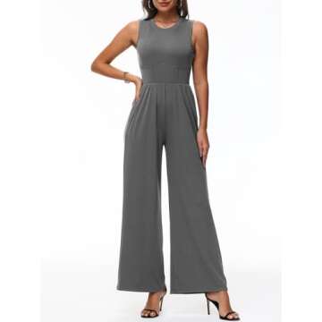 Tanou 2024 Women's Dressy Casual Jumpsuits Sleeveless Tummy Control One Piece Pants Rompers with Pockets Dark Grey XXL