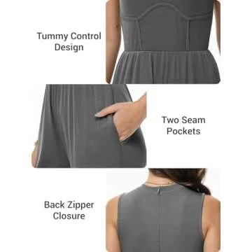 Tanou 2024 Women's Dressy Casual Jumpsuits Sleeveless Tummy Control One Piece Pants Rompers with Pockets Dark Grey XXL