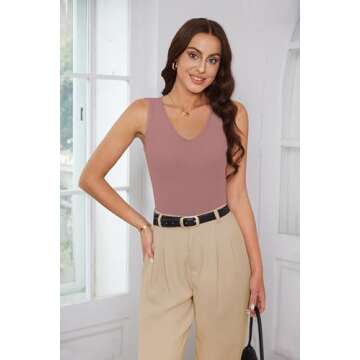 WIHOLL Womens Summer Tops Casual Fashion 2024 Slimming Fitted Tank Tops for Preppy y2k Grey Pink M