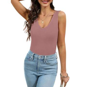 WIHOLL Womens Summer Tops Casual Fashion 2024 Slimming Fitted Tank Tops for Preppy y2k Grey Pink M