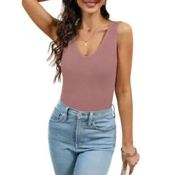 WIHOLL Womens Summer Tops Casual Fashion 2024 Slimming Fitted Tank Tops for Preppy y2k Grey Pink M
