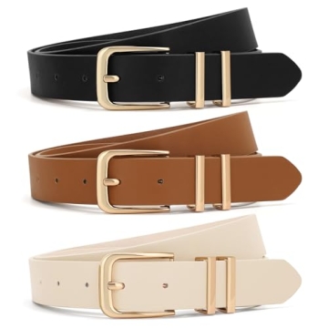 Stylish XZQTIVE 3 Pack Women Leather Belts with Gold Buckle
