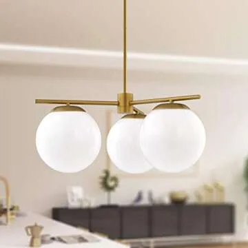Linea di Liara Satin Brass Modern 3 Light Globe Chandelier - Caserti Mid Century Clear Glass Ceiling...