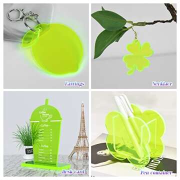 5 Pack Acrylic Sheet Green Fluorescent Colored Translucent Sheets Easy to Cut for DIY Art Projects,C...