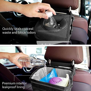 mixigoo Car Trash Garbage Can Bag - 12L Large Capacity Car Trash Can Bin with Lid and Storage Pockets Leak-Proof … (6L)