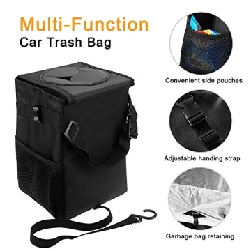 mixigoo Car Trash Garbage Can Bag - 12L Large Capacity Car Trash Can Bin with Lid and Storage Pockets Leak-Proof … (6L)