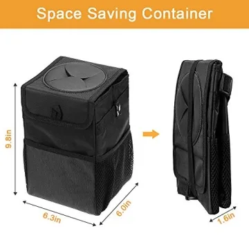 mixigoo Car Trash Garbage Can Bag - 12L Large Capacity Car Trash Can Bin with Lid and Storage Pockets Leak-Proof … (6L)