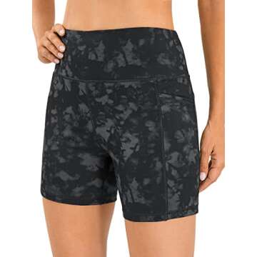 AFITNE Yoga Shorts for Women with Pockets High Waisted Printed Workout Athletic Running Shorts Biker Spandex Gym Fitness Tights Leggings Black Tie Dye - S