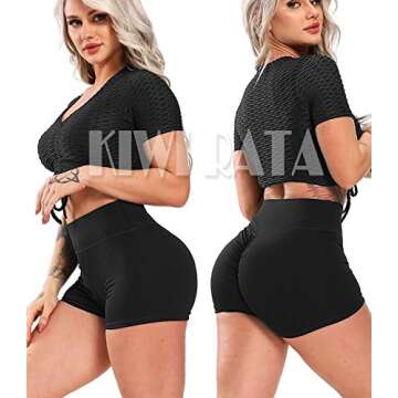 KIWI RATA Scrunch Workout Shorts for Women High Waisted Booty Shorts Butt Lift Yoga Gym Shorts Black