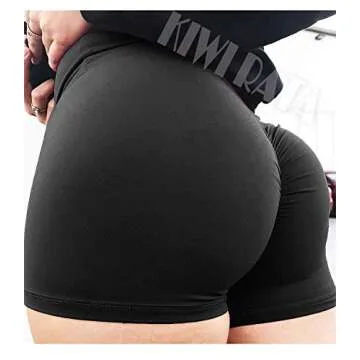 KIWI RATA Scrunch Workout Shorts for Women High Waisted Booty Shorts Butt Lift Yoga Gym Shorts Black