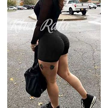 KIWI RATA Scrunch Workout Shorts for Women High Waisted Booty Shorts Butt Lift Yoga Gym Shorts Black