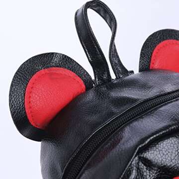 IBTOM CASTLE Women Cartoon PU Leather Mouse Ear Bow Backpack Shoulder Mini Bag Rucksack Black&Red