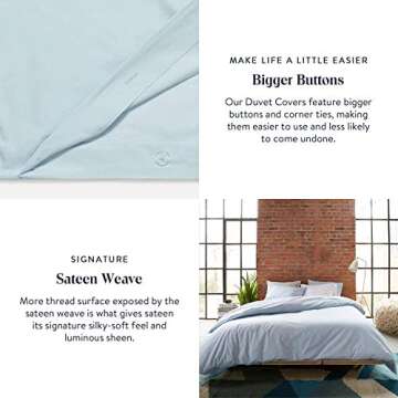 Brooklinen Luxury Sateen Duvet Cover - 100% Cotton, King/California King Size in White with Extra-Long Corner Ties and Button Closure - Best King/Cali King Duvet Covers