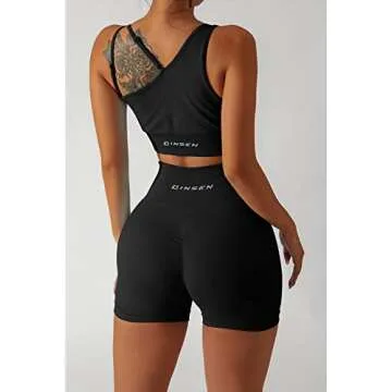 QINSEN Women's Tummy Control Running Crop Outfit