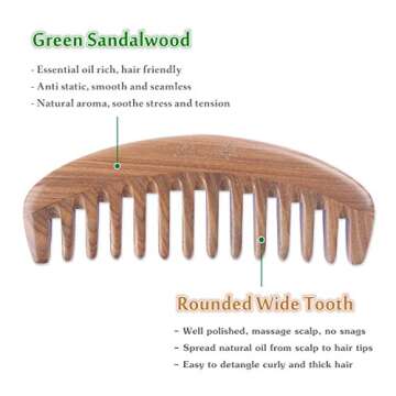 Breezelike Wide Tooth Hair Comb Natural Detangling Sandalwood Comb for Curly Hair