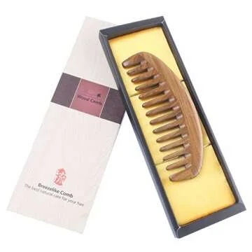 Breezelike Wide Tooth Hair Comb Natural Sandalwood Comb