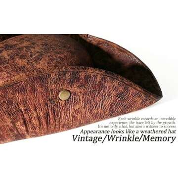 Srnede Pirate Hat For Women & Men Tricorn Hat Brown Faux Leather Vintage Wrinkle Hat Distressed