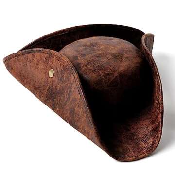 Srnede Pirate Hat For Women & Men Tricorn Hat Brown Faux Leather Vintage Wrinkle Hat Distressed