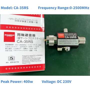 UHF Coaxial Lightning Surge Arrester, CA-35RS 0-2500MHz 50 Ohms Lightning Surge Protector Male to Female UHF Connector