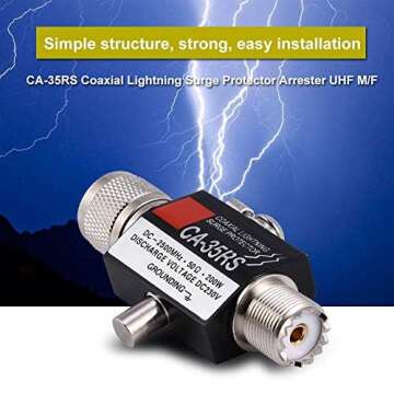 UHF Coaxial Lightning Surge Arrester, CA-35RS 0-2500MHz 50 Ohms Lightning Surge Protector Male to Female UHF Connector