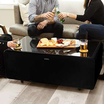Sobro Coffee Table with Refrigerator Drawer Bluetooth Speakers, LED Lights, & USB Charging Ports for Tablets, Laptops, or a Cell Phone-Perfect for Parties or Entertaining, Black