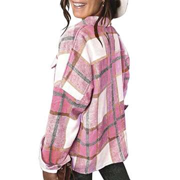 Womens Flannel Plaid Shackets Lapel Button Down Pocketed Long Sleeve Shirt Jackets