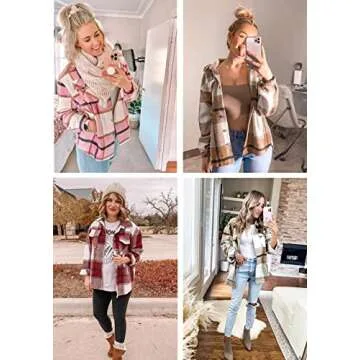 Womens Flannel Plaid Shackets Lapel Button Down Pocketed Long Sleeve Shirt Jackets