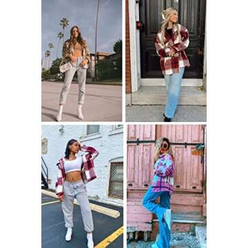 Womens Flannel Plaid Shackets Lapel Button Down Pocketed Long Sleeve Shirt Jackets
