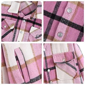 Womens Flannel Plaid Shackets Lapel Button Down Pocketed Long Sleeve Shirt Jackets