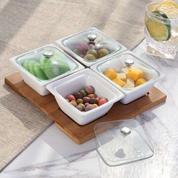 Stylish MyGift Ceramic Relish Bowl Set with Lids