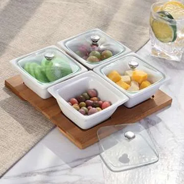 Stylish MyGift Ceramic Relish Bowl Set with Lids