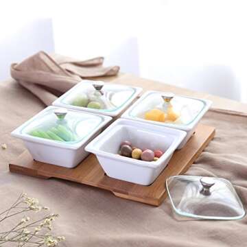 Stylish MyGift Ceramic Relish Bowl Set with Lids
