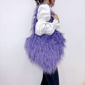 Women’s Faux Fur Love Shape Shoulder Bag for Stylish Women