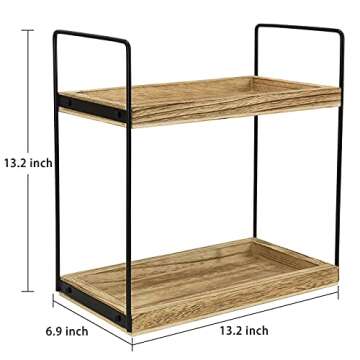 2 Tier Bathroom Organizer, Bathroom Rack for Countertop, Wooden Double Tray for Kitchen Spice, Rustic Storage Shelf for Bathroom, Vanity, Kitchen, Coffee Bar
