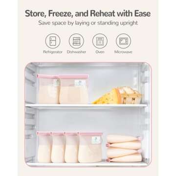 JellyRuru 7 PCS Reusable Breast Milk Storage Bags, 8.5oz 250ml LFGB Standard Silicone Breastmilk Freezer Storage Container, Leak-Proof & Self-Standing Milk Bags, Baby Food Bags