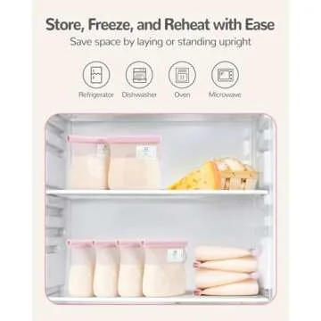 JellyRuru 7 PCS Reusable Breast Milk Storage Bags, 8.5oz 250ml LFGB Standard Silicone Breastmilk Freezer Storage Container, Leak-Proof & Self-Standing Milk Bags, Baby Food Bags