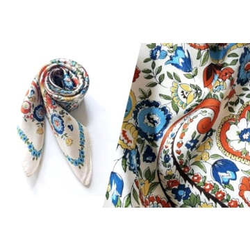 MEISEE Pure Natural Mulberry Silk Scarfs Women Small Square Scarf 21" x 21" Breathable Lightweight Neckerchief Printed Headscarf (White flower-10)