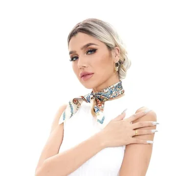 MEISEE Pure Natural Mulberry Silk Scarfs Women Small Square Scarf 21" x 21" Breathable Lightweight Neckerchief Printed Headscarf (White flower-10)