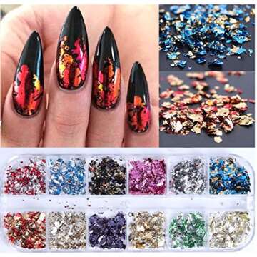 GOTONE 3 Pack Mixed Shining Flakes Irregular Nail Glitter Holographic Sequins Gold Foils DIY Polish ...