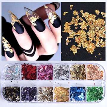 GOTONE 3 Pack Mixed Shining Flakes Irregular Nail Glitter Holographic Sequins Gold Foils DIY Polish Nail Art Transfer Foil Sticker Nail Art Decorations
