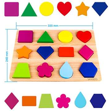 SKYFIELD Wooden Shape Puzzles, Early Educational Developmental Toy for 3, 4, 5, 6 Years Old Boys and Girls, for Toddlers, Kids, Preschoolers, 13.4'' L x 9.8'' W