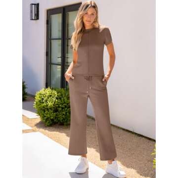 ANRABESS Women's 2 Piece Outfits Lounge Sets 2025 Summer Sweatsuits Short Sleeve Wide Leg Pants Swea...