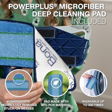 Bona PowerPlus Premium Motion Spray Mop for Hardwood Floors - Includes PowerPlus Hardwood Floor Cleaning Solution and PowerPlus Microfiber Cleaning Pad - Vibrating Spray Mop for Wood Floors