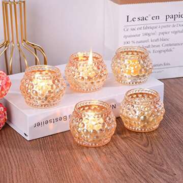 YWHL Glass Votive Candle Holders Set of 6, Gold Tealight Candle Holder for Table Decorative, Home Wedding Decor Party Supplies