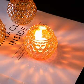 YWHL Glass Votive Candle Holders Set of 6, Gold Tealight Candle Holder for Table Decorative, Home Wedding Decor Party Supplies