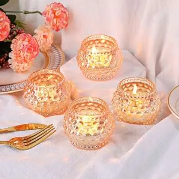 YWHL Glass Votive Candle Holders Set of 6, Gold Tealight Candle Holder for Table Decorative, Home Wedding Decor Party Supplies