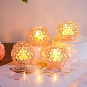 YWHL Glass Votive Candle Holders Set of 6, Gold Tealight Candle Holder for Table Decorative, Home Wedding Decor Party Supplies